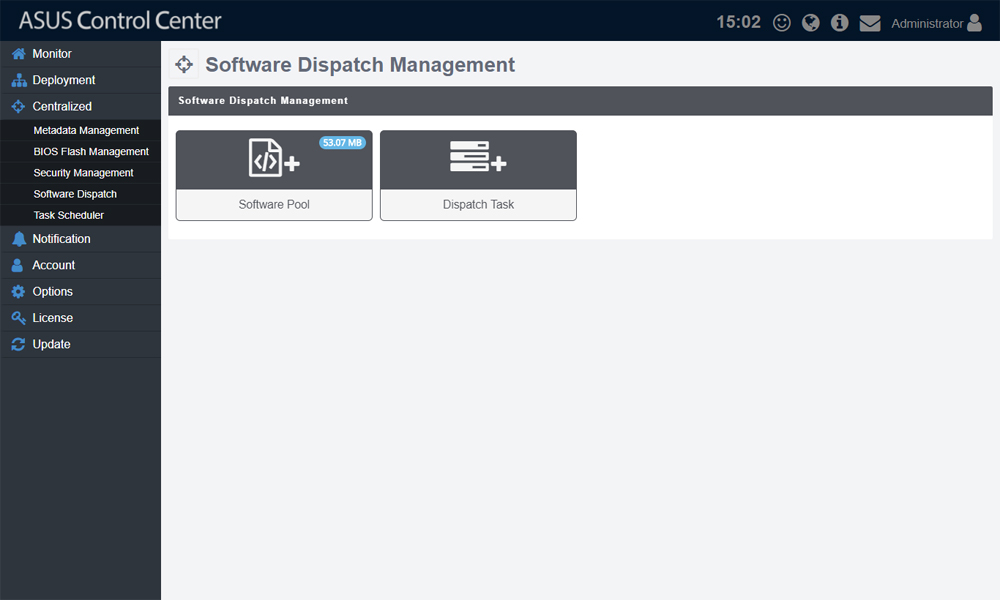 Softwareverzending beheer gebruikersinterface van ASUS Control Center