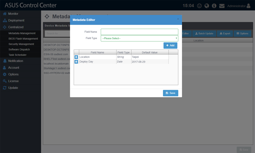 Softwareverzending beheer gebruikersinterface van ASUS Control Center