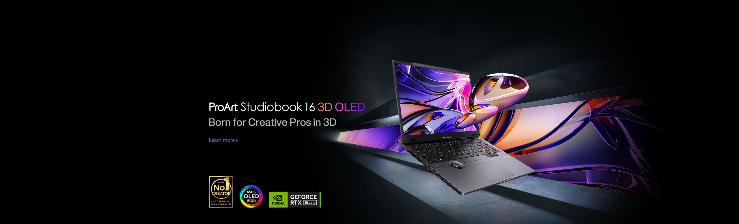 Front view of ProArt Studiobook 16 3D OLED with a colorful screen