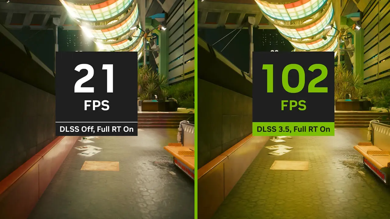 Gameplay de Cyberpunk 2077 avec NVIDIA DLSS activ&eacute;/d&eacute;sactiv&eacute; &agrave; titre de comparaison
