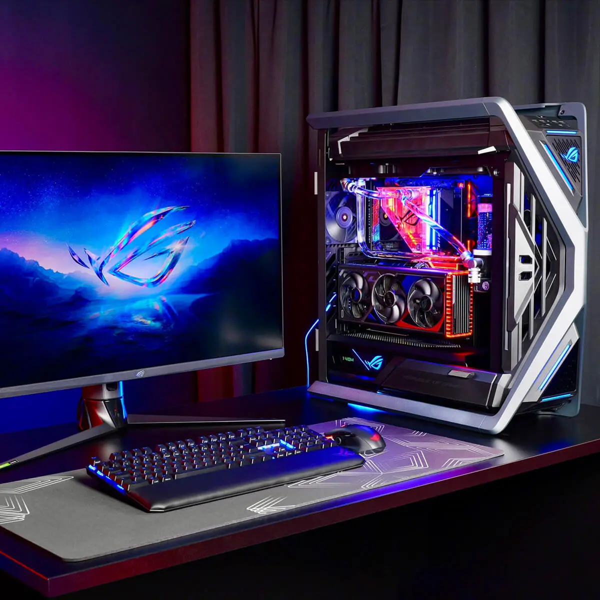 Configuration compl&egrave;te d&rsquo;une station ROG, y compris un syst&egrave;me informatique, un moniteur et des p&eacute;riph&eacute;riques