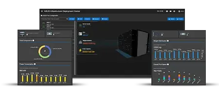 Screenshot shows data center monitoring status and provisioning.