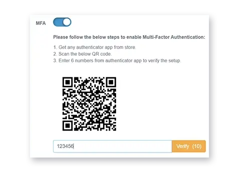 A QR code on the screen prompts users for multi-factor authentication (MFA).