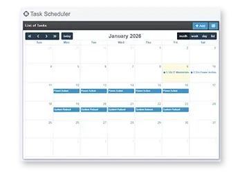 Daily tasks are presented in a monthly calendar view.