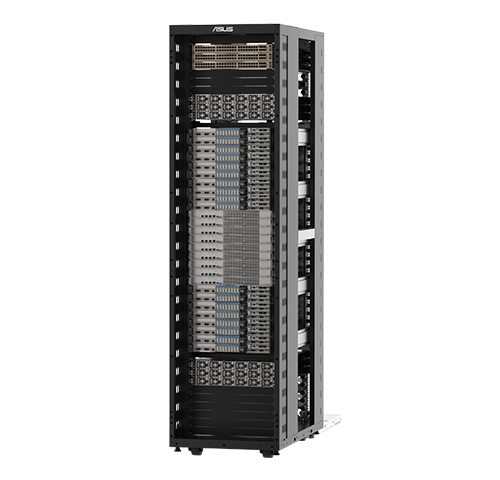 ASUS XA GB721-E2 NVIDIA GB300 NVL72 server node featured as part of the AI Factory Infrastructure for the Era of AI Reasoning, listing key hardware and service highlights beside a product image.