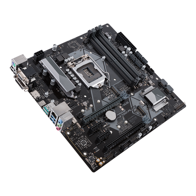 PRIME H370M-PLUS front view, tilted 45 degrees
