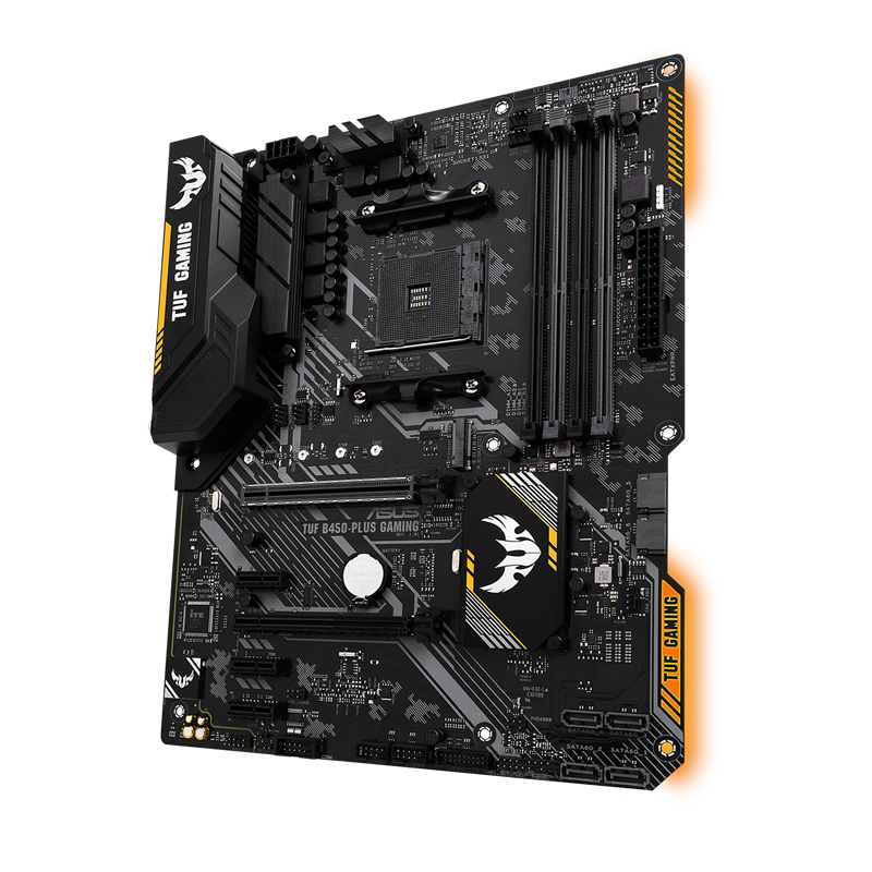 TUF B450-PLUS GAMING front view, 45 degrees