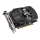 ASUS Phoenix Radeon 550 graphics card, angled top down view, highlighting the fans, I/O ports
