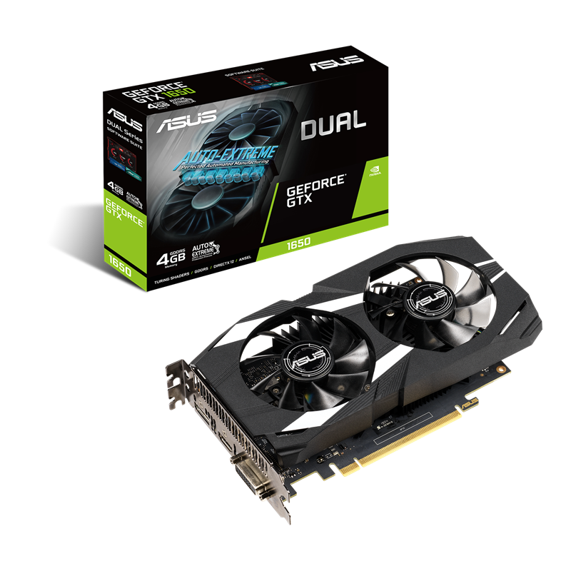 Dual GeForce GTX 1650 packaging and graphics card