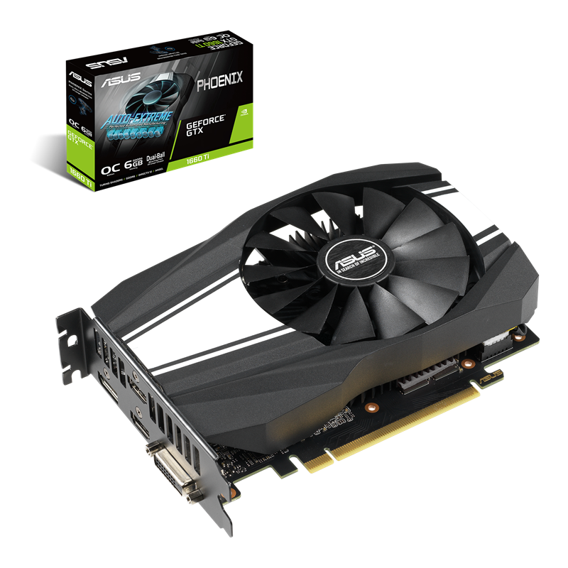 ASUS Phoenix GeForce GTX 1660 Ti OC packaging and graphics card