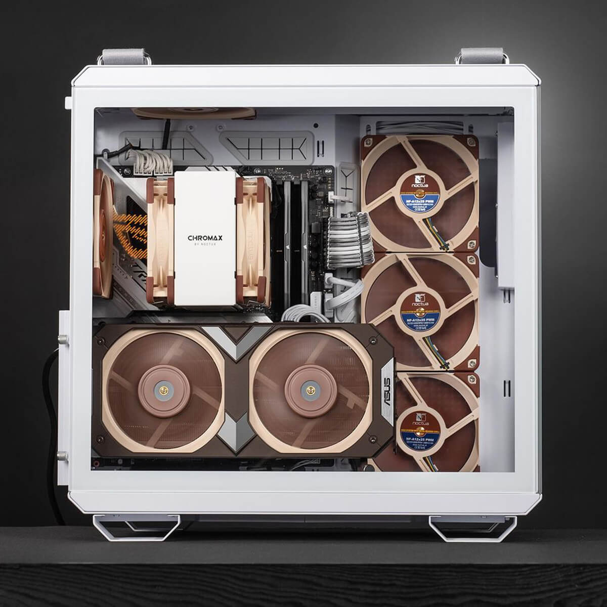 完整的白色機殼 Noctua 電腦配置前視圖