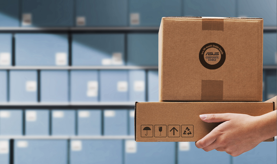 ASUS Corporate Stable Model monitor packaging options including bulk packaging and retail packaging, bulk packaging icon.