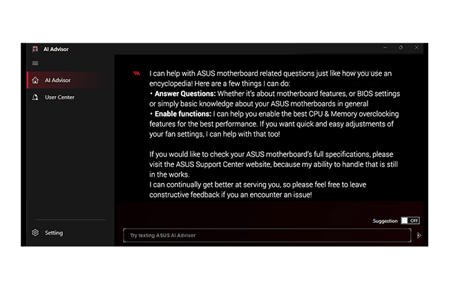 ASUS AI Advisor UI.